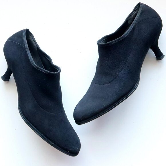 Stuart Weitzman Black Suede Leather Kitten Heel Almond Toe Ankle Boots Booties 6 - Picture 16 of 16